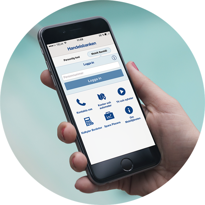 Mobiele telefoon met Handelsbanken app