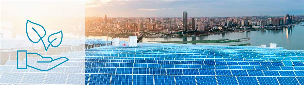 city with solar panels